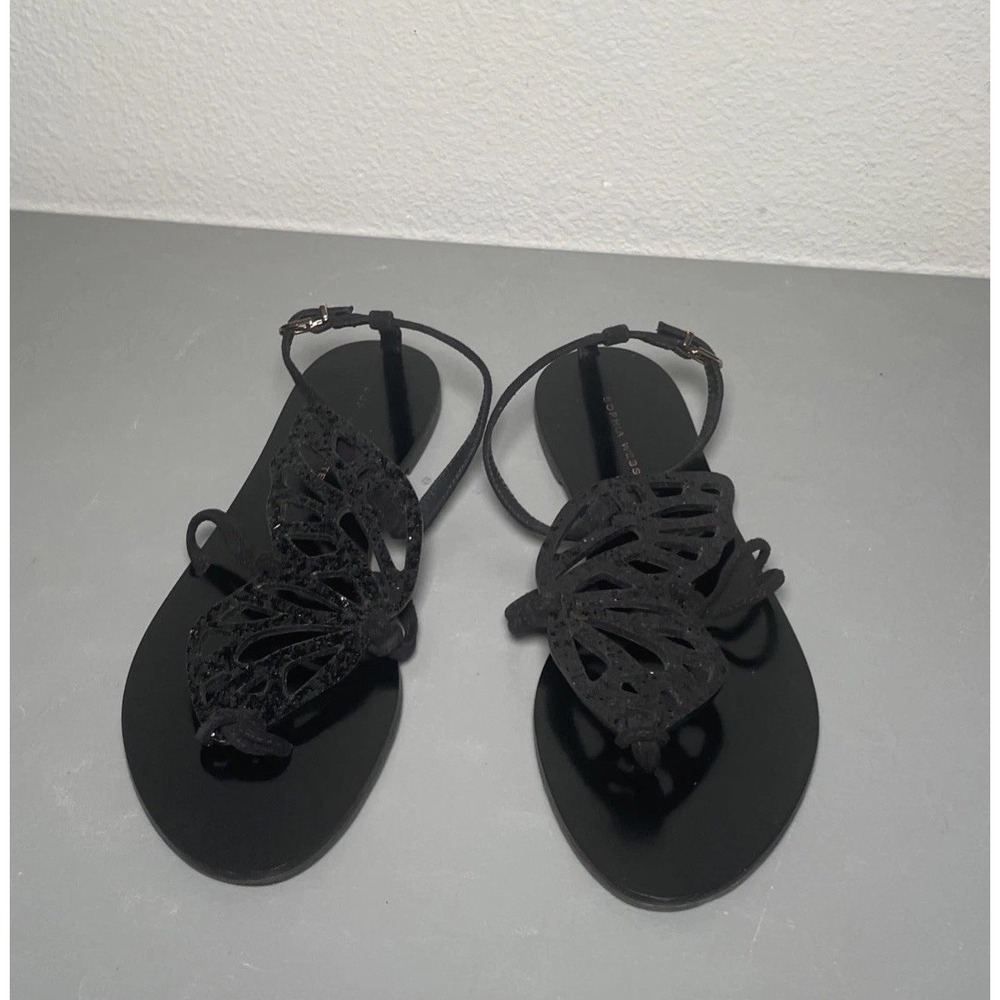 Sophia Webster Butterfly Flat Sandals Shimmering Black Wing Motif EU 38 US 7.5